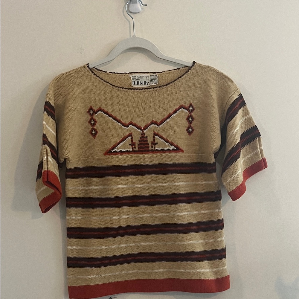 Vintage Hillbilly Aztec Inspired Southwestern Sweater Top 70s Western Boho Earth